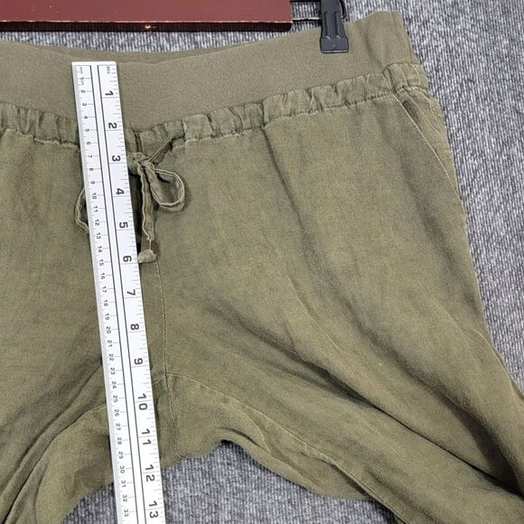 Guess Pants Womens Large Olive Green Mottled 100% Linen Flared Pull On - Picture 4 of 12